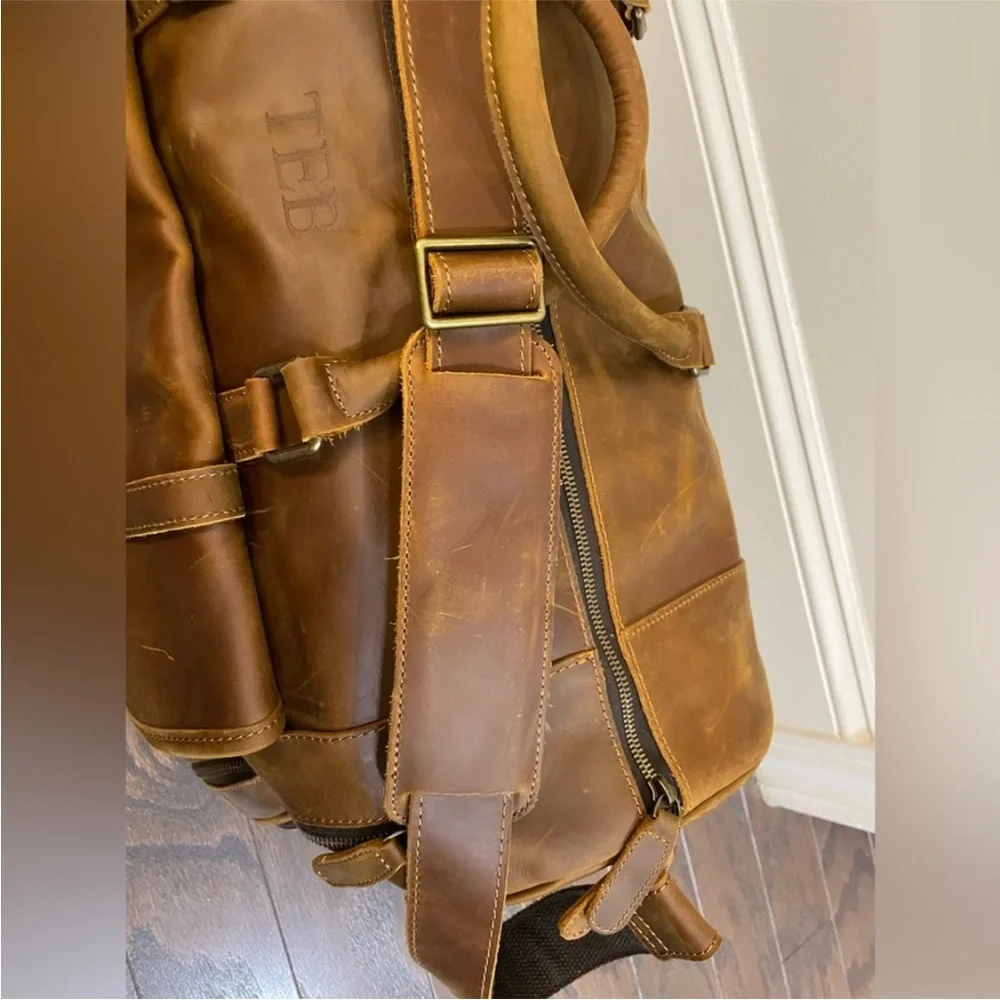 COGNAC LEATHER WEEKEND TRAVEL DUFFLE BAG LARGE